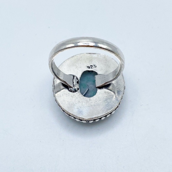 Solar Quartz Silver Vermeil Plated Ring Gray Green White Size 8 Unisex Boho - Picture 6 of 8